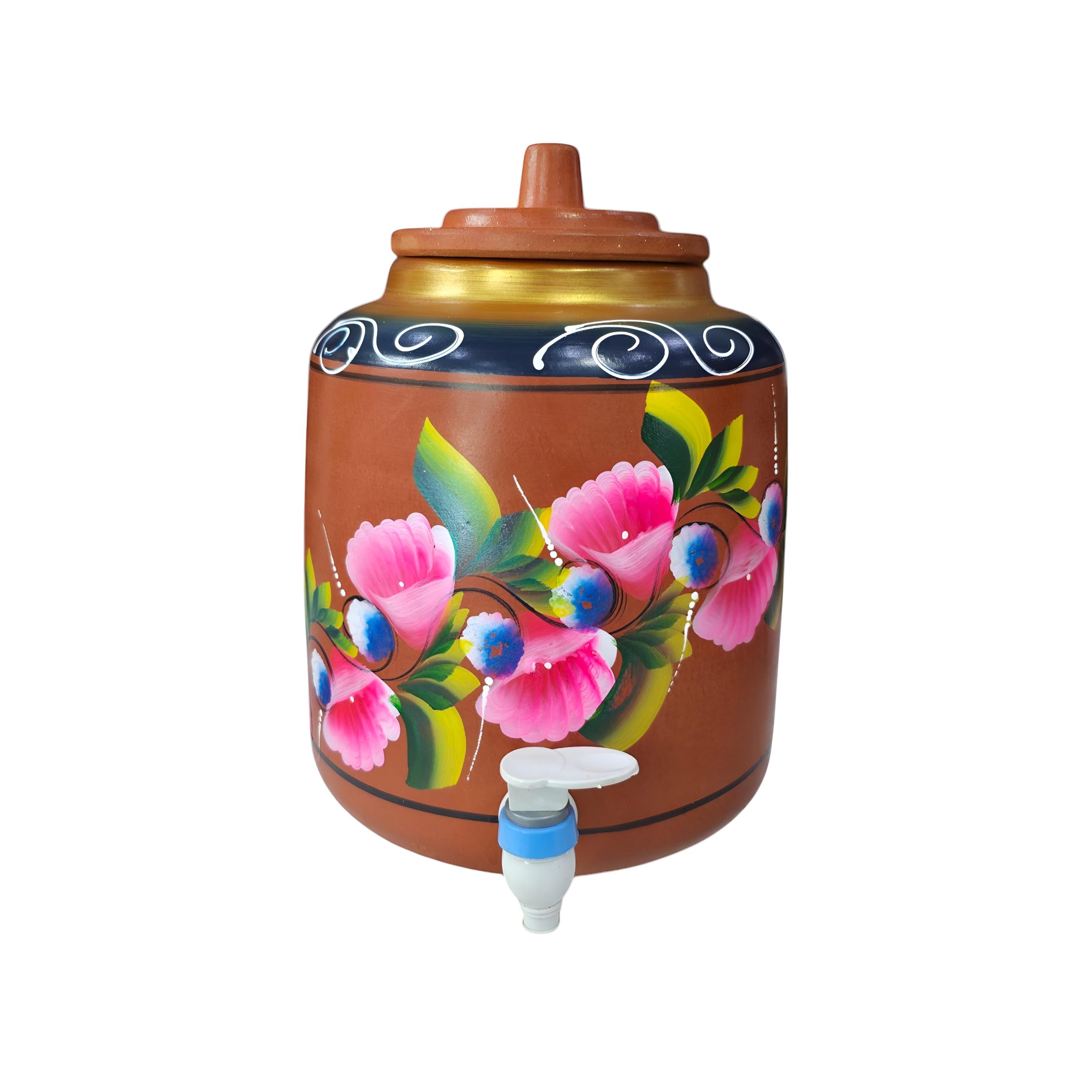 CLAY WATER POT with lid and tap