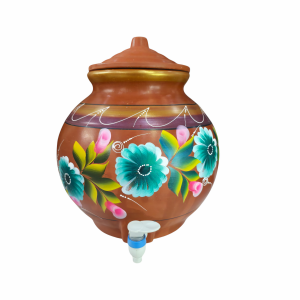 Clay water pot with tap and lid